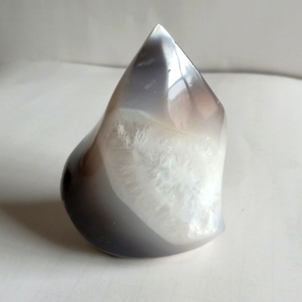 Blue & White Orca Agate and Clear Crystal Flame Carving.